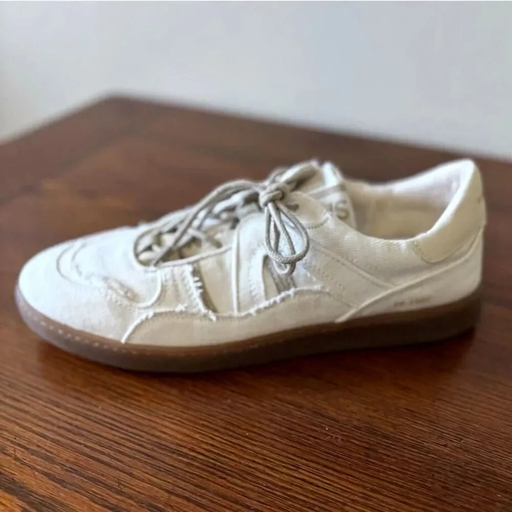 Sam Edelman Jayne Washed Palm/Linen/White Lace Up Low Sneakers Women's Size 9.5
